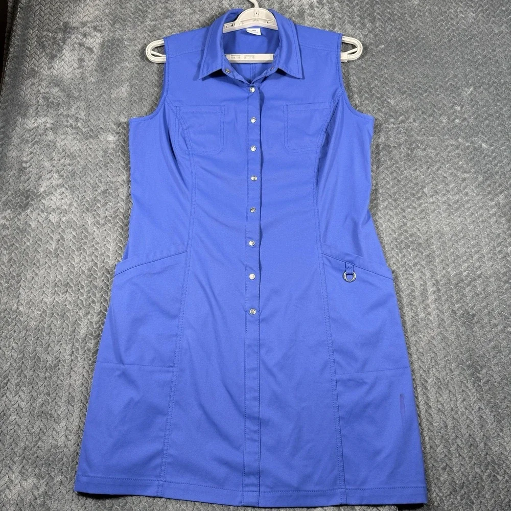 Daily Sports Sleeveless Dress XL Sweden Athleisure Golf Blue Silver Snap Pockets - Picture 2 of 11